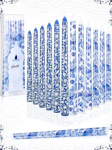 Conelist 12 Pack Chinoiserie Taper Candles Blue and White Willow Decorative Taper Candles Bulk for Coworkers Home Decoration Wedding Women(10 Inch) Blue And White Wedding Party, Couples Dinner Ideas, Mediterranean Baby Shower, Blue Willow Wedding, Wedding Shower Theme, Blue Willow Decor, Blue And White House, Beach Dinner Party, Bridal Shower Items