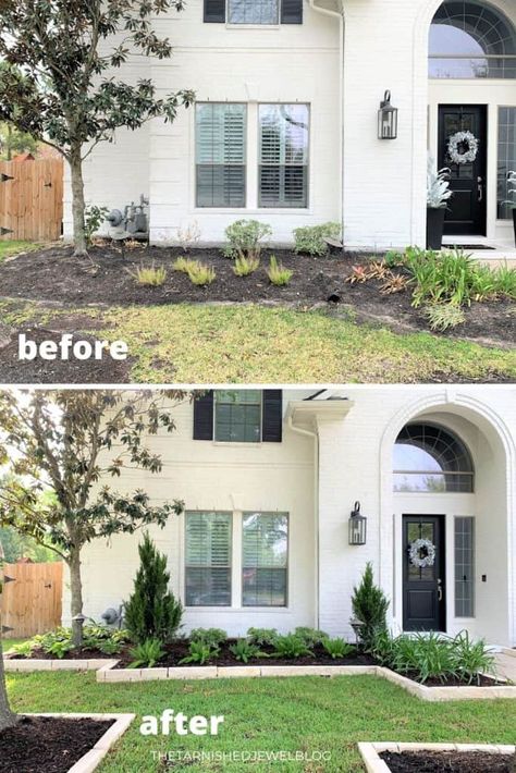 Front Of House Landscape Ideas Farmhouse, Front Yard Makeover, Landscape Ideas Front Yard Curb Appeal, Yard Makeover, Front Lawn Landscaping, Porch Landscaping, Front Garden Landscape, Small Front Yard Landscaping, Front Yard Design