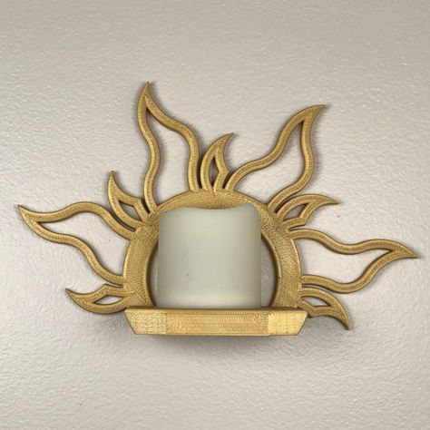 "Our Lost Princess Sun Wall Shelf is the perfect way to display a single small item--such as a candle (battery powered only) or small succulent/plant. The scroll outline design makes for the perfect decorative addition to your space! Approximate size: Overall: 8\" wide (203mm) x 5\" tall (127mm) x 3.25\" (83mm) deep Shelf: 3.25\" (83mm) wide x 2.75\" (70mm) deep Items displayed on shelf are not included. Only battery powered candles are recommended. Our home/desk decor items are designed and mad Sun Bathroom Decor, Rapunzel Bathroom, Sun Themed Room, Scroll Outline, Desk Decor Items, Sun Bathroom, Thrifted Gifts, Bedroom Upgrades, Room Decor Items