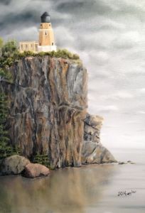 Original 2012 oil painting of Splitrock light house on a cliff on Lake Superior. Paintings Of Lighthouses, Watercolor Snow Scenes, House On A Cliff, Waterfall Drawing, Watercolor Snow, Paint House, Ocean Drawing, Sea Drawing, House Lake