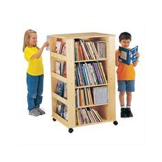 Organizing Kids Books, Media Tower, Book Carts, Book Tower, Preschool Furniture, Book Cart, Mobile Library, Library Furniture, Classroom Storage