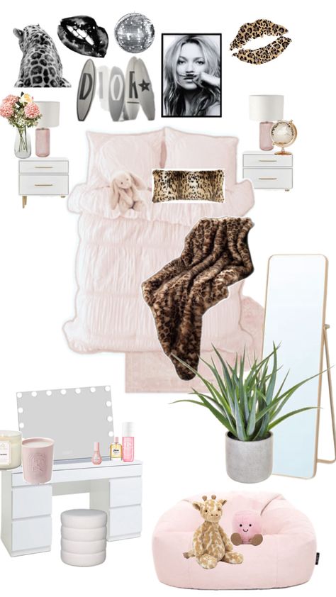 Leopard,pink,gold>>>>>>> Pink White Gold Brown Bedroom, Room Ideas Gold And Pink, Beanbag Room Aesthetic, Room Inspo Gold And White, Pink Leopard Bedroom, Light Pink And Cheetah Bedroom, Room Ideas Leopard, Pink And Cheetah Print Bedroom, Cheetah Room Ideas