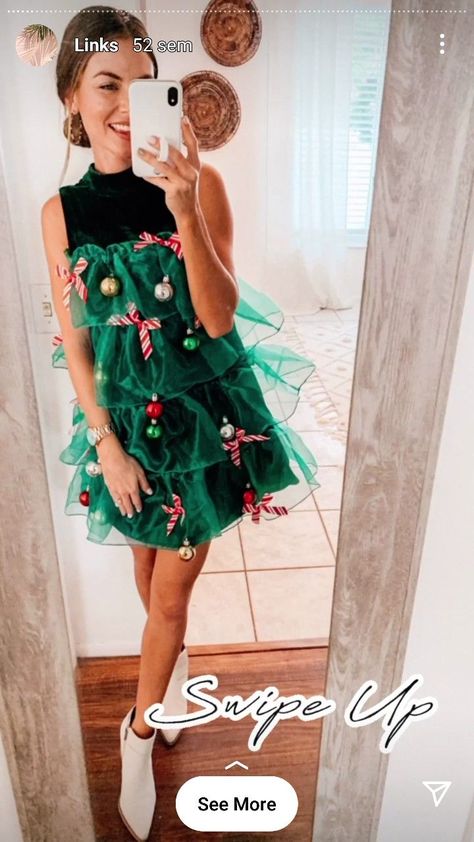 Diy Christmas Dress For Women, Elf Outfit Ideas, Christmas Tree Fancy Dress, Whoville Costumes, Ugly Christmas Outfit, Best Ugly Christmas Sweaters, Ugly Christmas Sweater Ideas, Christmas Costumes Women, Christmas Sweater Ideas