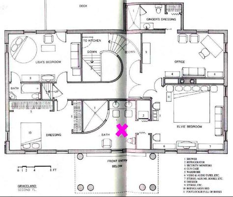 Graceland floor plan. Second floor. Elvis Presley. Graceland House, Graceland Mansion, Elvis Presley House, Sloping Lot House Plan, Elvis Graceland, Elvis Family, Graceland Elvis, Elvis Presley Graceland, Graceland Memphis