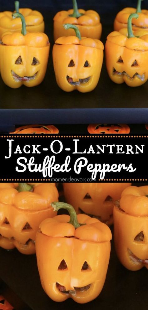 Halloween Stuffed Peppers, Pepper Boats, Halloween Dishes, Sweet Bell Peppers, Healthy Halloween, Halloween Dinner, Halloween Snacks, Halloween Food For Party, Halloween Jack