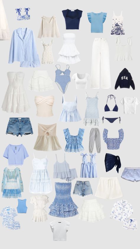 Outfits To Wear To Greece, Light Blue Summer Outfit, Greece Outfit Ideas Summer Packing Lists, Blue And White Summer Outfits, Costal Granddaughter Aesthic Clothes, Blue And White Outfit Ideas, Light Blue Outfits, Blue White Outfit, Blue And White Outfit