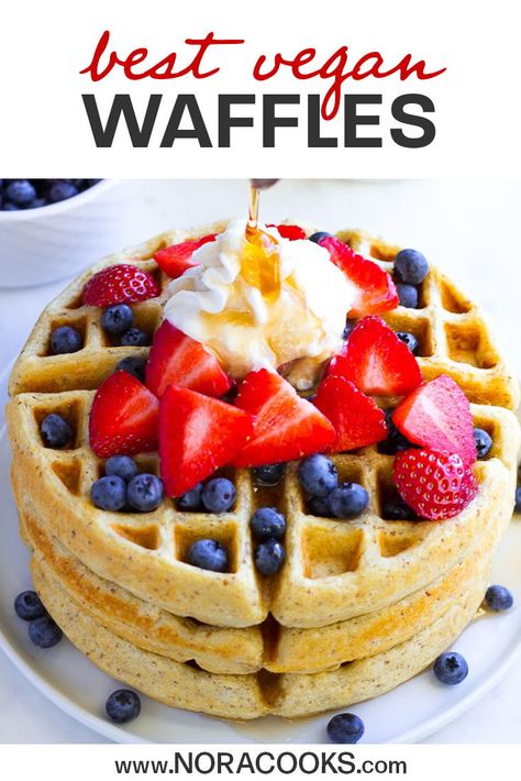 How to make the Best Ever Vegan Waffles! Nice and crispy on the outside, soft and fluffy on the inside. #vegan #plantbased Healthy Vegan Waffle Recipe, Best Vegan Waffles, Fluffy Vegan Waffles, Vegan Waffles Easy, Vegan Waffles Recipe, Vegan Waffle Recipe Easy, Vegan Waffle Recipe, Best Belgian Waffle Recipe, Waffles Vegan