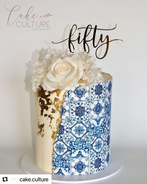 Flowers Australia, Edible Image Cake, Dried Hydrangeas, 50th Birthday Cake, Fondant Cookies, Cakes For Women, Bakery Design, Happy 50th, Tile Print