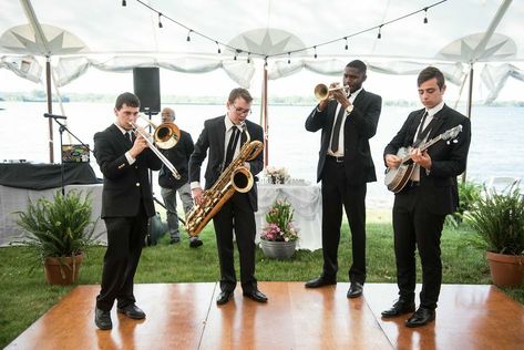 Band For Wedding Music, Jazz Band At Wedding, Jazz Wedding Aesthetic, Wedding Jazz Band, Jazz Wedding Theme, Jazz Band Wedding, 20s Goals, Barristers Ball, Live Music Wedding