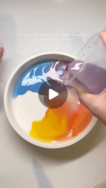 Love in Pottery on Instagram: "by @caitienorth. Testing a new watercolor pour technique for my underglaze class! FOLLOW👉 @loveinpottery for more pottery contents ☕️ !  Credit 📷💚 @caitienorth  visit their page and support 💕  Follow us on @musthomeguide (Interior Lovers) @mustvisitguide (Travel Lovers) & @dailyartlist (Art Lovers) !  #artist #art #ceramicsculpture #ceramicart #stoneware #pottery #ceramic #design #ceramicstudio #keramik #craft #porcelain #ceramica #homedecor #ceramique #instapottery #wheelthrown #ceramics #contemporaryceramics #glaze #tableware #potterylove #ceramicartist #sculpture #handmadeceramics #pottersofinstagram" Watercolor Pouring, Ephraim Pottery, Writing Bureau, Diy Tableware, Ceramics Pottery Mugs, Pottery Lessons, Beginner Pottery, Ceramic Glaze Recipes, Pottery Videos