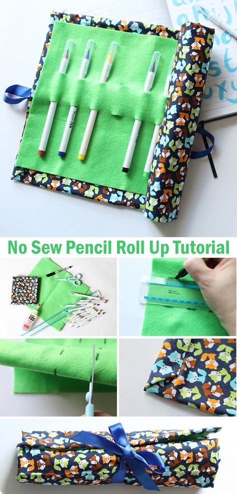 No Sew Pencil Roll Up Tutorial Diy Pencil Roll Up Case, Crochet Roll Up Pencil Case, Pencil Case Diy Easy, Roll Up Pencil Case Diy Free Pattern, Diy Pencil Roll, Passport Cover Diy, Pencil Case Diy, Diy Crafts Pencil Case, Roll Up Pencil Case