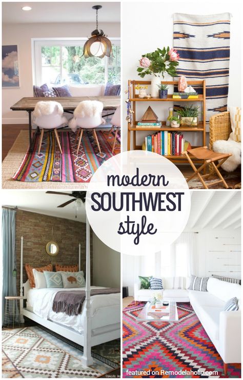 Modern Southwestern Style Inspiration and Tips @Remodelaholic Colorful Southwestern Living Room, Southwestern Decorating Living Room, Southwestern Style Living Room, Sedona House, Southwest Interior Design, Modern Southwest Style, Cactus Kitchen, Southwest Bedroom, Modern Southwest Decor