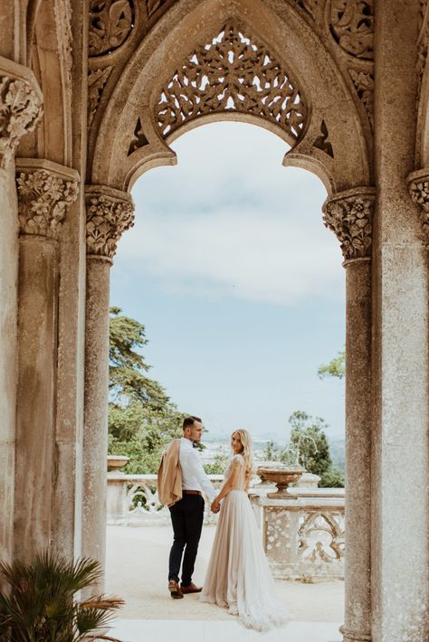 Don't wake us up from this dreamy Portugal destination wedding | Image by Diana Veinberga Winter Wedding Destinations, Castle Courtyard, French Riviera Wedding, Satin Party Dress, Palace Gardens, Destination Bride, Contemporary Bride, Lush Forest, June Bug