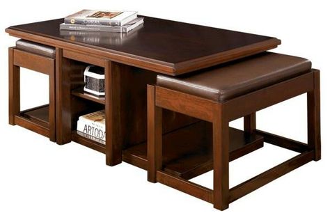 Coffee Table With Stools Underneath, Coffee Table With Seating, Desk Trays, Table With Stools, Centre Table Living Room, Coffee Table With Stools, Coffee Table With Chairs, Modern Wood Coffee Table, Center Table Living Room