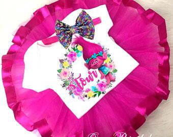 Pretty Poppy Trolls Floral Rainbow Pink 4th Fourth Birthday Shirt Tutu Tee Sequins Bow Headband Set Baby Girl Outfit Set Party Dress Custom Tutu Shirt, Trolls Poppy, Birthday Tutu Outfit, Outfit Party, Rainbow Balloons, Fourth Birthday, Birthday Girl Outfit, Tutu Outfits, Pink Tutu