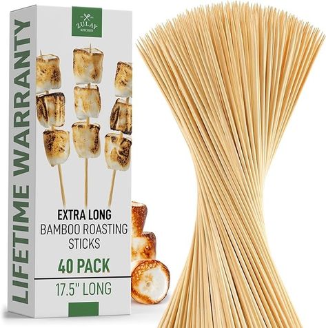 Amazon.com: Zulay Kitchen Authentic Bamboo Marshmallow Smores Sticks - 40 Extra Long 17.5" Roasting Sticks - 5mm Heavy-Duty Bamboo Skewers - Thick Smore Sticks - Ideal for Grilling - Marshmallow Sticks Camping : Patio, Lawn & Garden Smore Sticks, Smores Sticks, Marshmallow Smores, Marshmallow Sticks, Bamboo Skewers, Skewers, Lawn Garden, Extra Long, Grilling