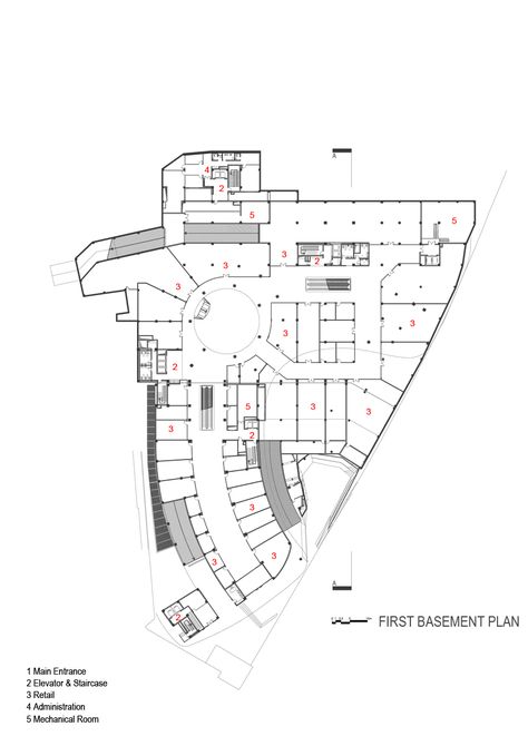 Image 24 of 33 from gallery of ARG Shopping Mall / ARSH 4D Studio. First basement Plan Shopping Mall Plan, Mall Plan, Shopping Center Architecture, Shopping Mall Interior, Shopping Mall Design, Shopping Mall Architecture, Retail Architecture, Daniel Libeskind, Architecture Drawing Plan