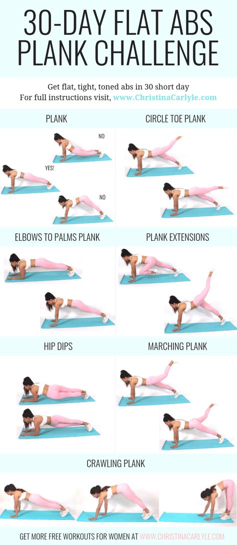 30 Day Plank Challenge for Tight Toned Flat Abs https://www.christinacarlyle.com/30-day-ab-plank-challenge/ 30 Day Plank, Workout Man, Workout Hiit, 30 Day Plank Challenge, Fitness Hacks, 30 Day Abs, Plank Challenge, Plank Workout, Popular Workouts