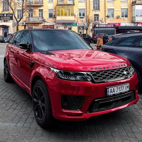 Red Range Rover Sport, Burgundy Range Rover, Red Suv Car, Range Rover Evoque Red, Small Suv Cars, Red Range Rover, Dream Cars Range Rovers, Range Rover Discovery, Tmax Yamaha