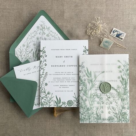 Sage English botanical garden vellum invitation suite SAMPLE#Elegant #DIYWeddingInv #UniqueInvitations #WeddingInspo
#WeddingIdeas Vellum Wedding Invitations, Original Wedding Invitations, Wedding Forest, Vellum Wrap, Botanical Wedding Invitation, Envelope Printing, A Night At The Opera, 2025 Wedding, Botanical Wedding Invitations