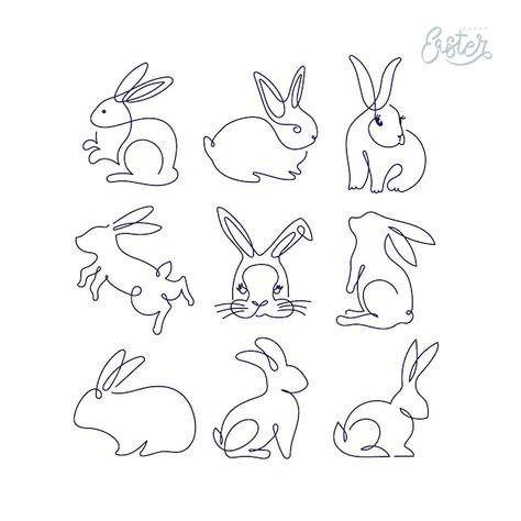 Rabbit Line Art, Rabbit Black And White, Rabbit Icon, Rabbit Black, Bunny Embroidery, Black And White Minimalist, Continuous Line Drawing, Hand Drawn Vector Illustrations, White Minimalist