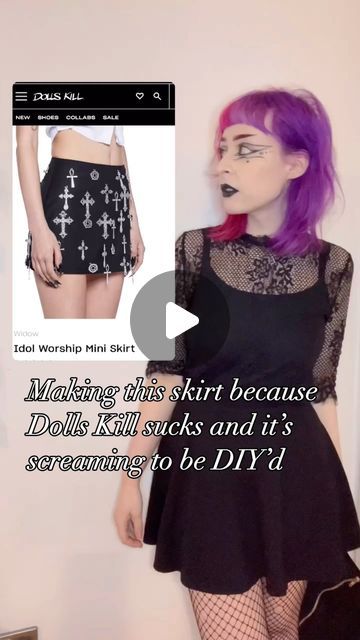 Goth Skirt Diy, Goth Diy Clothes, Alt Skirt, Diy Goth Clothes, Cross Skirt, Goth Skirt, Skirt Diy, Diy Dolls, Diy Skirt