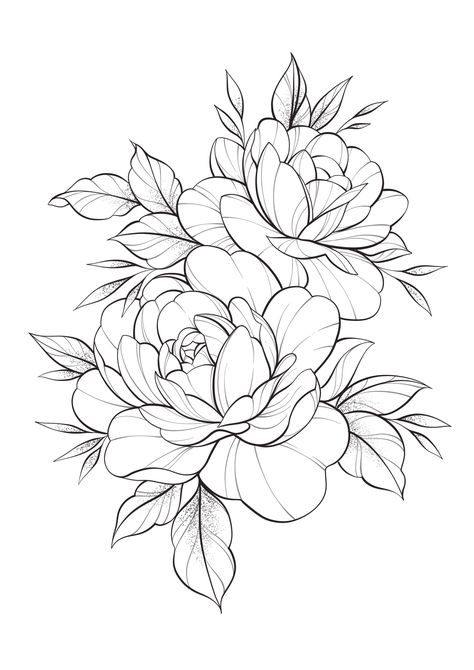 Peony Flower Back Tattoo, Flower Drawing Peony, Peonies Flower Drawing, Colored Chest Tattoo, Peony Tattoo Design Drawing, Paeonia Tattoo, Flower Tattoos Drawings, Peony Drawing Tattoo, Flower Tattoos Peony