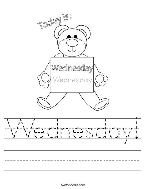 Wednesday Worksheet - Twisty Noodle Monday Worksheet, Days Of The Week Activities, Tracing Words, Word Tracing, Daycare Lesson Plans, Stem Activities Preschool, Today Is Monday, School Age Activities, Twisty Noodle