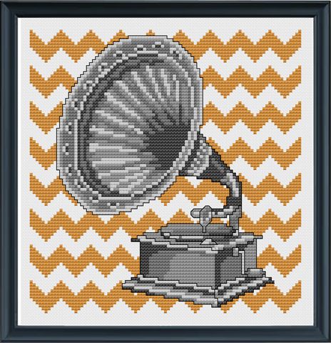 Cross stitch Music Embroidery, Vintage Gramophone, Diy Party Crafts, Stitch Stuff, Aida Cloth, Shawl Patterns, Needle Point, Modern Cross Stitch Patterns, Modern Cross