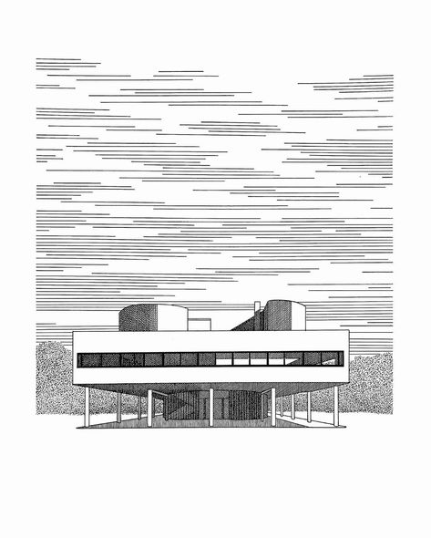 Classic Architecture Drawing, Villa Savoye Drawing, Le Corbusier Architecture Sketch, Villa Savoye Sketch, Le Corbusier Plan, Le Corbusier Sketch, Le Corbusier Drawings, Villa Savoye Plan, Le Corbusier Art