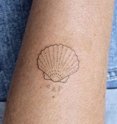 Cockle Shell Tattoo, Sunrise Shell Tattoo, Shell Tattoos For Women, Simple Seashell Tattoo, Oma Tattoo, Lana Tattoo, Seashell Tattoo, Shell Tattoo, Seashell Tattoos