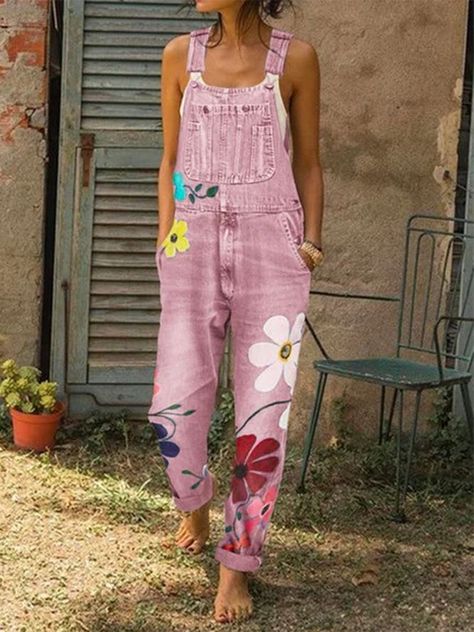 71a58e8cb75904f24cde464161c3e766desc52370532ri Funky Jeans, Suspender Jeans, Beautiful Jumpsuits, Colorful Jumpsuit, Floral Print Jumpsuit, Jeans Overall, Denim Dungarees, Spring Fashion Casual, Long Romper