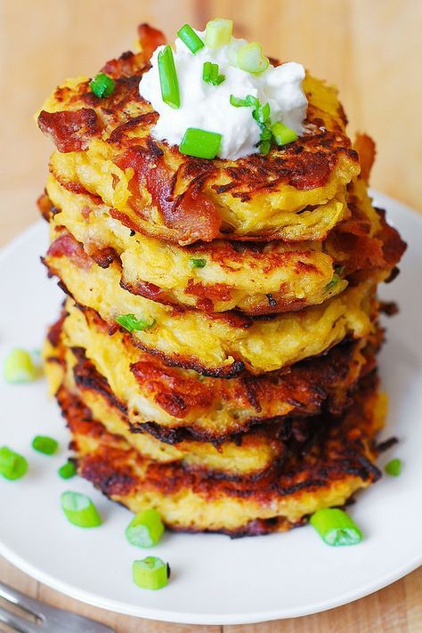 Bacon spaghetti squash fritters! Substitute coconut flour, and a touch of (coconut milk to soften) to make them #Paleo #Low-Carb & #Gluten-Free Bacon Spaghetti Squash, Spaghetti Squash Fritters, Bacon Spaghetti, Healthy Squash Recipes, Spaghetti Squash Recipes Healthy, Spaghetti Squash Recipes Easy, Recipes With Parmesan Cheese, Squash Fritters, Good Kids