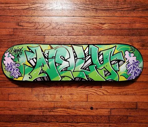 "Nelly" custom painted skateboard deck flying out to Torrance, California 🎨✈ Skateboard Ideas, Painted Skateboard, Custom Skateboard Decks, Torrance California, Skateboard Art Design, Custom Skateboards, Deck Paint, Graffiti Artwork, Skateboard Design