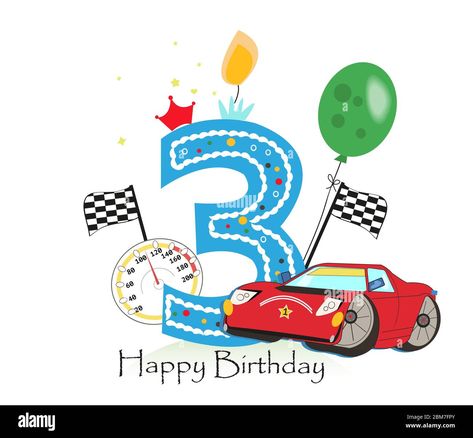 Download this stock vector: Third birthday greeting card. Car vector illustration background - 2BM7FPY from Alamy's library of millions of high resolution stock photos, illustrations and vectors. Car Vector Illustration, Car Background, Clay Crafts For Kids, Car Vector, Happy Birthday Messages, Illustration Background, Third Birthday, Car Cartoon, Birthday Greeting