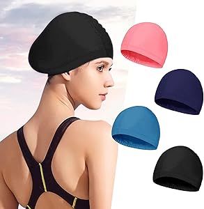 EGEKTBH Swim Cap, 4-Pack Swimming Cap Man Women, Pure Color Nylon Spandex Fabric Comfortable and Not Tight, Bathing Swim Cap for Long and Short Hair Hair Sports, Cap Man, Female Swimmers, Long And Short Hair, Swimming Cap, Swim Cap, Hair Pack, Shower Caps, Types Of Gifts