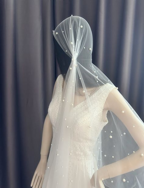 Wedding Veil With Pearls, Boho Veil, Veil With Pearls, Juliet Cap Veil, Wedding Veil Lace, Unique Wedding Accessories, Simple Veil, Ivory Wedding Veils, Boho Veils