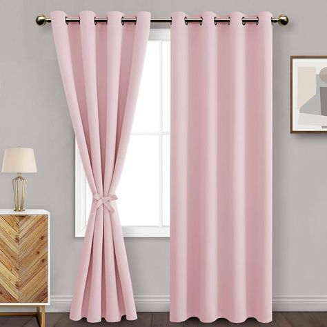 Amazon.com: DWCN Blackout Curtains for Bedroom with Tiebacks - Room Darkening Privacy Grommet Top Window Curtains for Living Room, 52 x 84 inch Length,Blush Pink,Set of 2 Panels : Home & Kitchen Light Pink Curtains Bedroom, Pink Room Curtain Ideas, Pink Curtains Bedroom, Pink And White Curtains, Pink Curtain, Girls Bedroom Curtains, Pink Closet, Blackout Curtains Bedroom, Room Girl