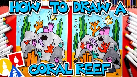 Follow along with us and learn how to draw a coral reef! A coral reef is a beautiful underwater habitat. This is a fun drawing to create but also add even more underwater creatures. Art Supplies This is a list of the supplies we used, but feel free to use whatever you have in your … Under The Sea Drawings, Coral Reef Drawing, Ocean Art Projects, Coral Painting, Coral Reef Art, Animals Jokes, Beautiful Underwater, Ocean Drawing, Art For Kids Hub