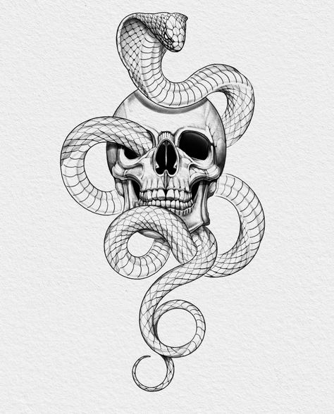 Snake Sketch, Black And White Flower Tattoo, Hellboy Tattoo, Skull And Snake, Snake Illustration, Serpent Tattoo, Snake Drawing, Back Piece Tattoo, Snake Tattoo Design