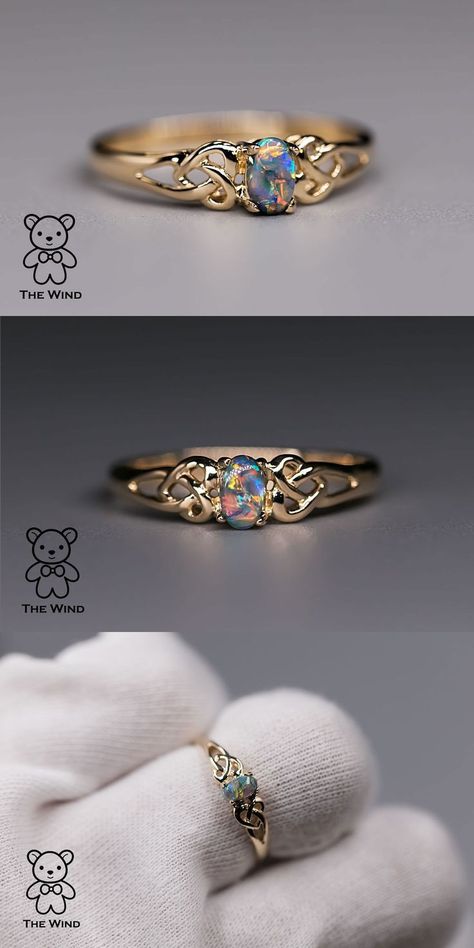 Engagement Rings For Tomboys, Gold Ring Unique Design, Prom Rings Gold, Rings That Fit Together, Opal Ring Set, Gold Gem Rings, Black Opal Rings, Colorful Wedding Rings, Black Opal Ring Engagement