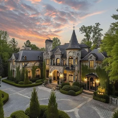 Rebecka Modern European Mansion, Big Victorian Mansion, Vintage Mansion Exterior, Gothic Mansion Exterior, Victorian Mansion Exterior, Modern Castle House, Big Victorian House, Fall House Exterior, Castle House Modern