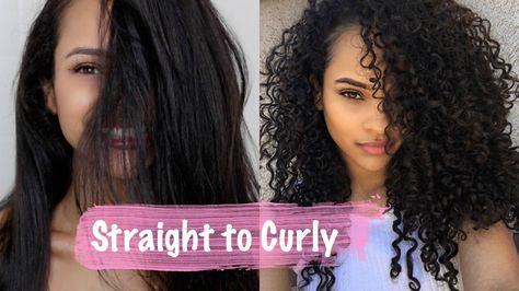 How to: Straight To Curly Routine (Zero Damage) [Video] - https://blackhairinformation.com/video-gallery/straight-curly-routine-zero-damage-video/ Frizz Curly Hair, Big Curly Hair Tutorial, Curl Hair Without Heat, Curly Routine, Straw Curls, Curls Without Heat, Tiny Curls, Curling Straight Hair, Straightening Natural Hair