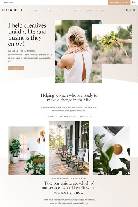 Elizabeth Kadence Child Theme (Download Now) Kadence Wordpress Theme, About Me Page Design Portfolio, Personal Branding Website Design, Aesthetic Blog Design, Beautiful Blog Design, Typographie Design, Blog Template Design, Feminine Web Design, Feminine Website Design