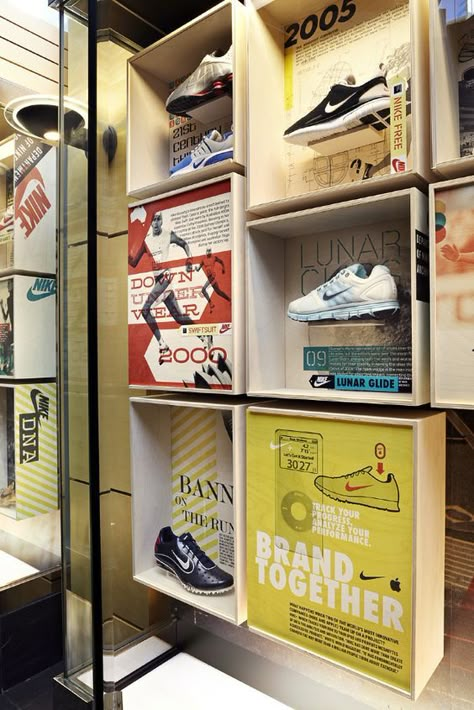 Footwear Display Ideas, Retail Wall Displays, Shoes Display, Shoe Store Design, Sneaker Displays, Retail Fixtures, Retail Inspiration, Store Interiors, Shoe Display