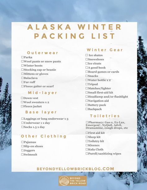 Packing for Alaska, especially in winter, is a challenge. As a winter outdoor expert, I've create the ultimate Alaska packing list for winter, including all your need-to-have Alaska winter clothing and gear. Alaska Winter Packing List, Snow Packing List, Alaska Outfits Winter Cold Weather, Alaska Winter Outfit, Alaska Outfits Winter, Fairbanks Alaska Winter, Alaska Packing List, Packing For Alaska, Winter Travel Packing