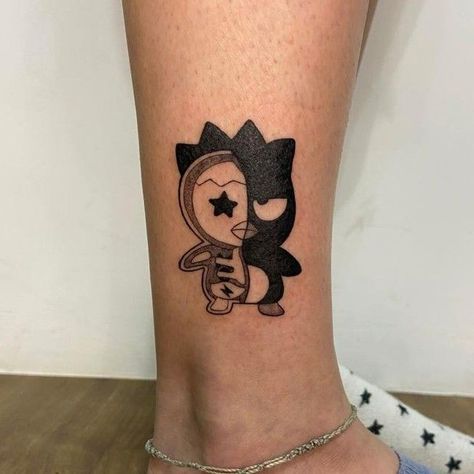 Kuromi And Badtz Maru Tattoo, Sanrio Characters Tattoo, Kuromi And Batzmaru, Badtz Maru Tattoo, Badtz Maru Nails, Kuromi Tattoo, Cartoon Tattoo Ideas, Animated Shows, Character Tattoos