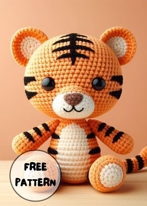 Free Crochet Baby Tiger Amigurumi Pattern Chunky Yarn Crochet Pattern, Crochet Blanket Diy, Crochet Cat Pattern, Crochet Animals Free Patterns, Baby Tiger, Crochet Animal Patterns, Crochet Diy, Shawl Crochet Pattern, Crochet Flower Patterns