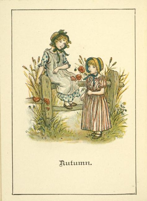 Autumn - Kate Greenaway's Almanack for 1892 Two Women Dancing, Women Dancing, Kate Greenaway, Pre Raphaelite, New York Public Library, College Art, Public Library, Vintage Illustration, Vintage Posters