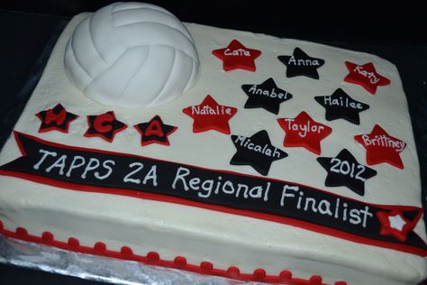 Volleyball - Vollleyball championship cake - red & black stars Night Cake Ideas, Volleyball Treats, Volleyball Cupcakes, Volleyball Snacks, Volleyball Cake, Volleyball Birthday Party, Volleyball Birthday, Volleyball Senior Night, Volleyball Life